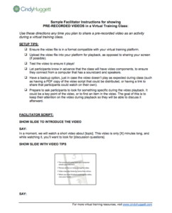 Sample Facilitator Script For Using Prerecorded Video In A Virtual Class Cindy Huggett